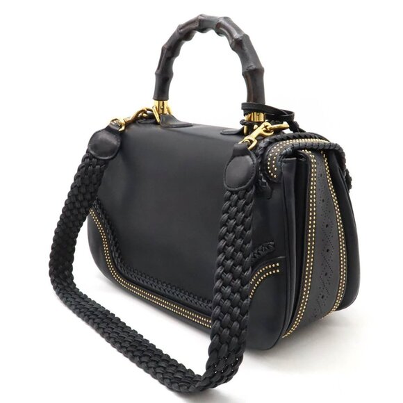 GUCCI Black Leather Bamboo Shoulder Bag - Picture 3 of 10